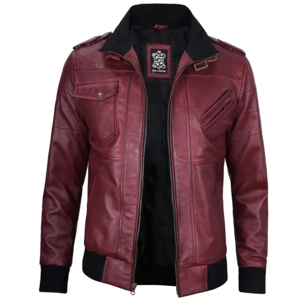 Kastanienbraune Herren-Lederjacke mit abnehmbarer Kapuze - Image 4