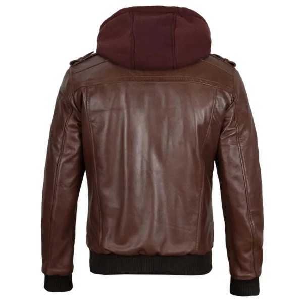 Dunkelbraune Bomberjacke aus Leder für Herren mit Kapuze - Image 5