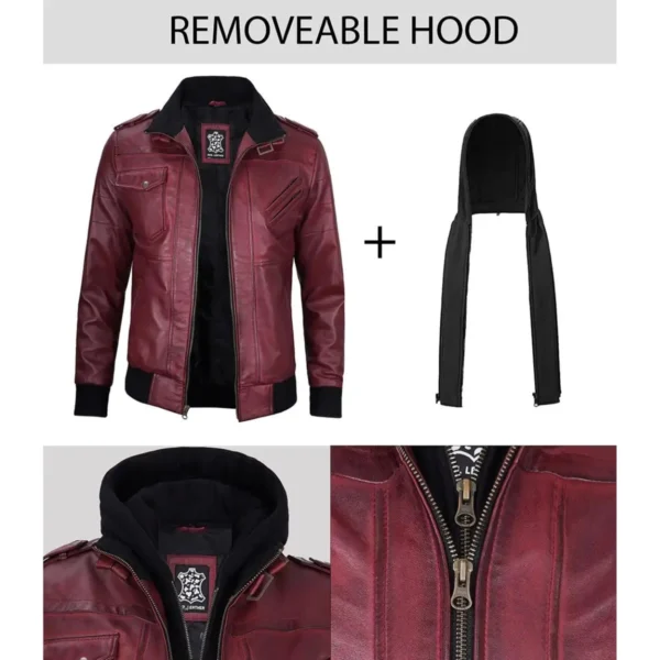 Kastanienbraune Herren-Lederjacke mit abnehmbarer Kapuze - Image 6