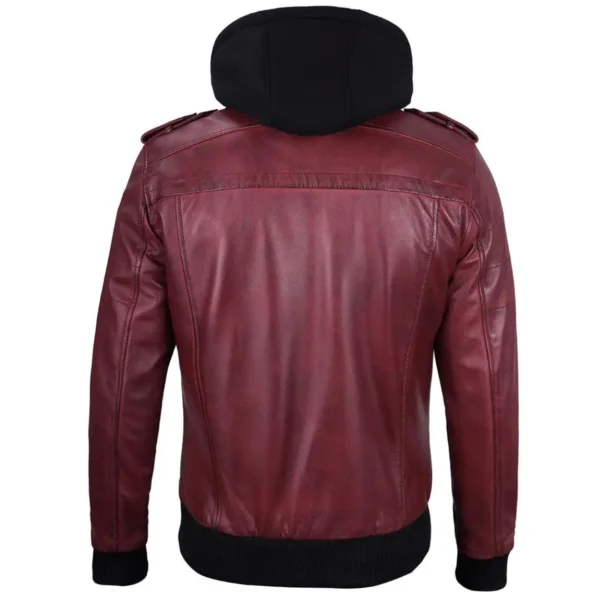 Kastanienbraune Herren-Lederjacke mit abnehmbarer Kapuze - Image 5