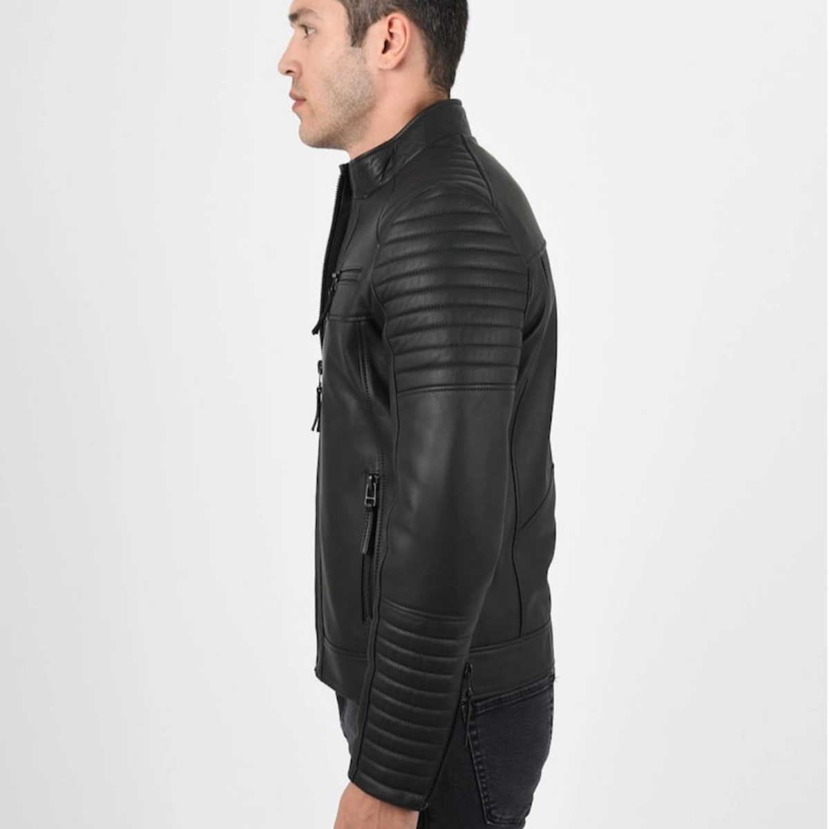 Deutsche Bikerjacke aus schwarzem Lammleder für Herren - Image 4