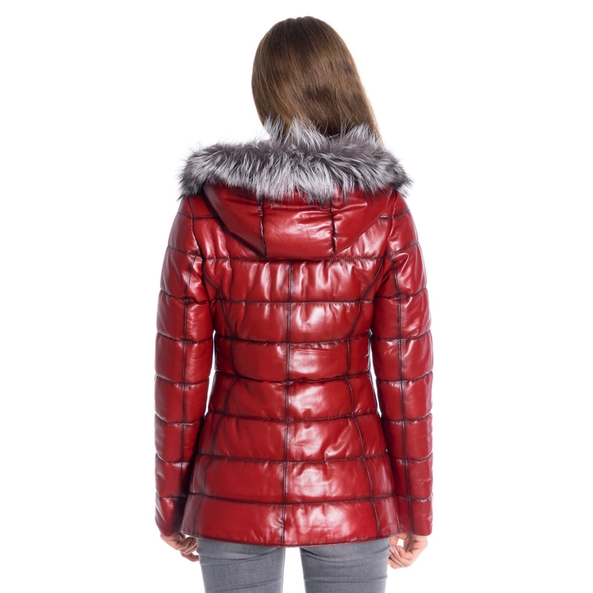 Frauen Rote Lederjacke mit Pelz - Image 4