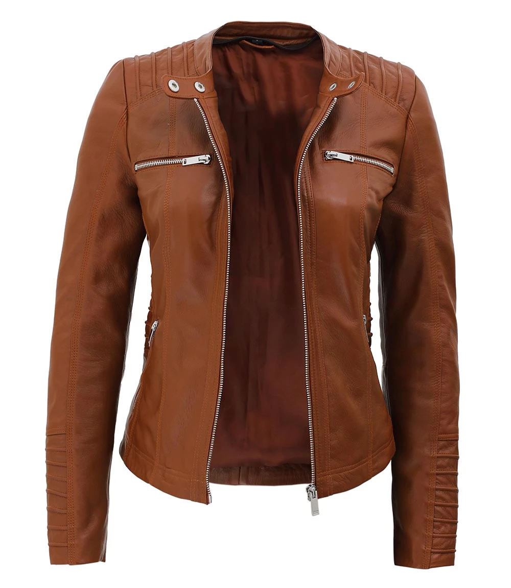 Braune Damen-Lederjacke mit abnehmbarer Kapuze - Image 4