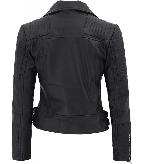 Schwarze Damen-Biker Jacke Mit Asymmetrischem Reißverschluss - Image 2
