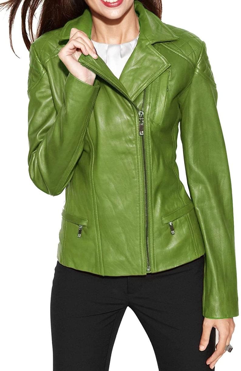 Grüne Damen Jacke mit asymmetrischem Reißverschluss