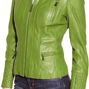 Grüne Lammlederjacke für Damen