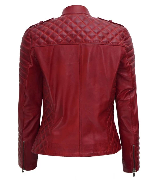 Gesteppte Biker-Lederjacke für Damen in Kastanienbraun - Image 3