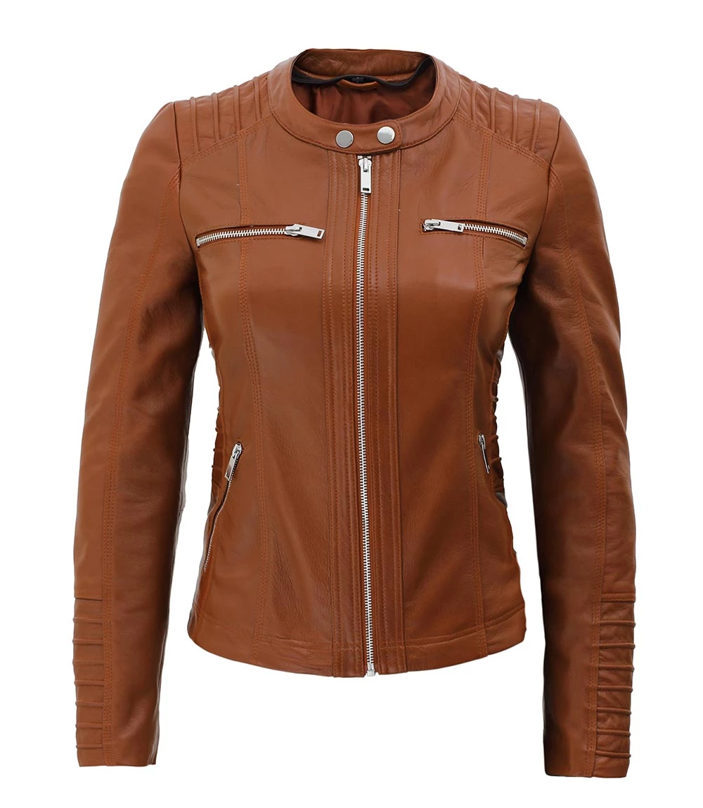 Braune Damen-Lederjacke mit abnehmbarer Kapuze - Image 3