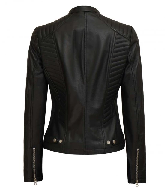 Damen Slim Fit schwarze Lederjacke - Image 5