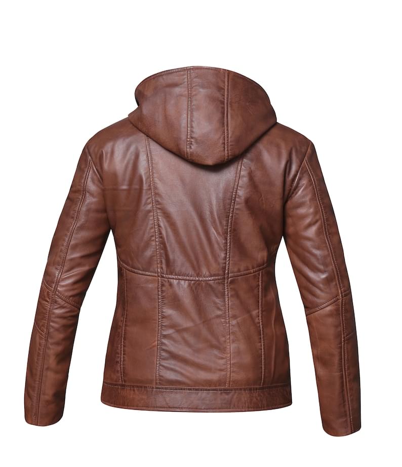Hochwertige braune Lederjacke mit Kapuze - Image 3