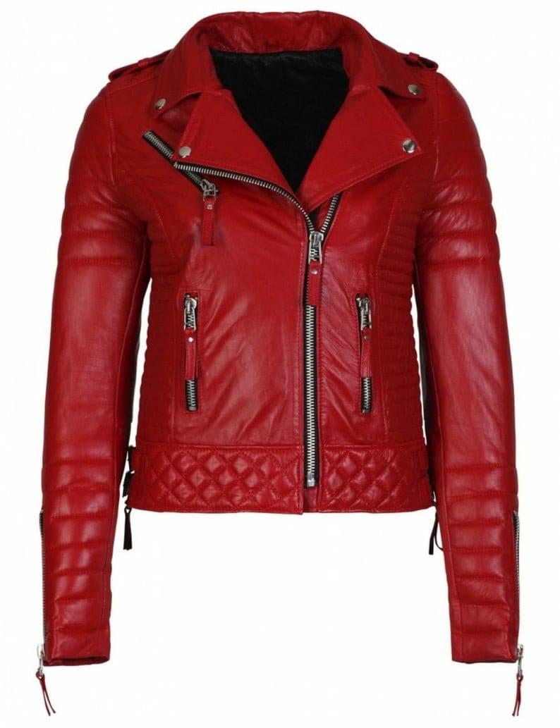 Hochwertige rote Lederjacke für Damen - Image 2