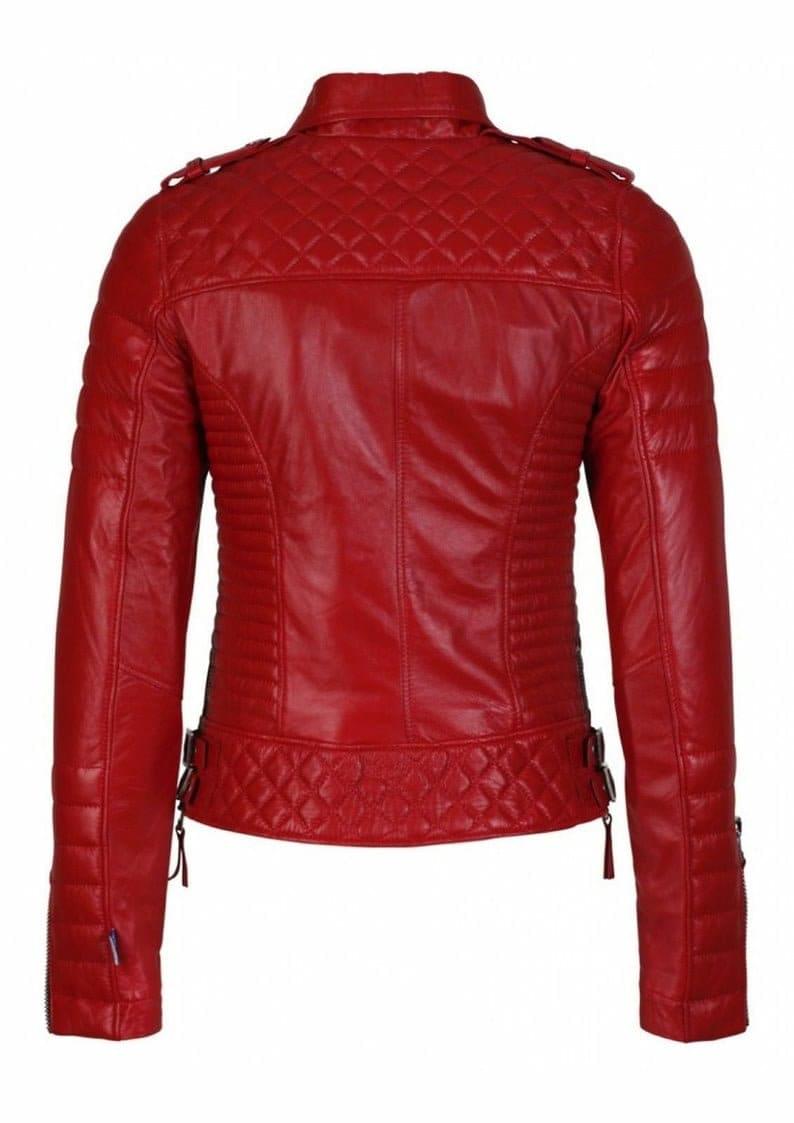 Hochwertige rote Lederjacke für Damen - Image 4