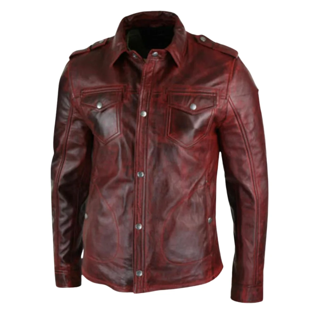 schlichte-rote-Herren-Lederjacke